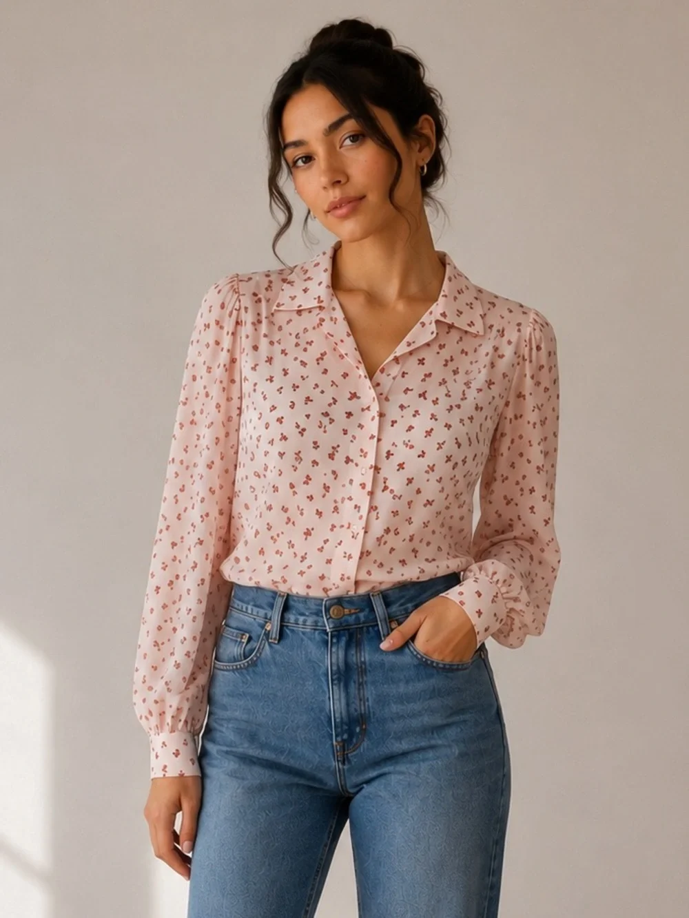 Vintage Pink Floral Button-Up Blouse Size 14 - Picture 1 of 5
